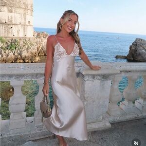 Zara dress maxi satin slip bodycon ruffled strappy wedding evening cocktail